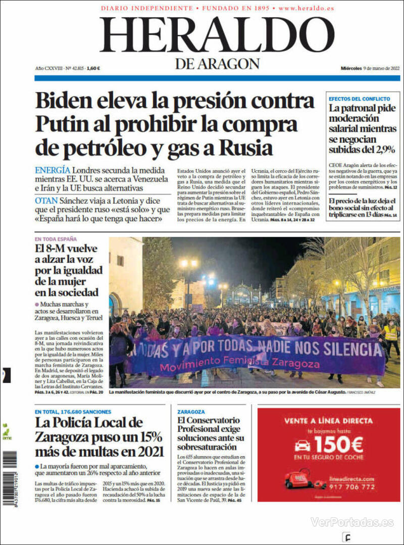 Portada Heraldo de Aragón 2022-03-10