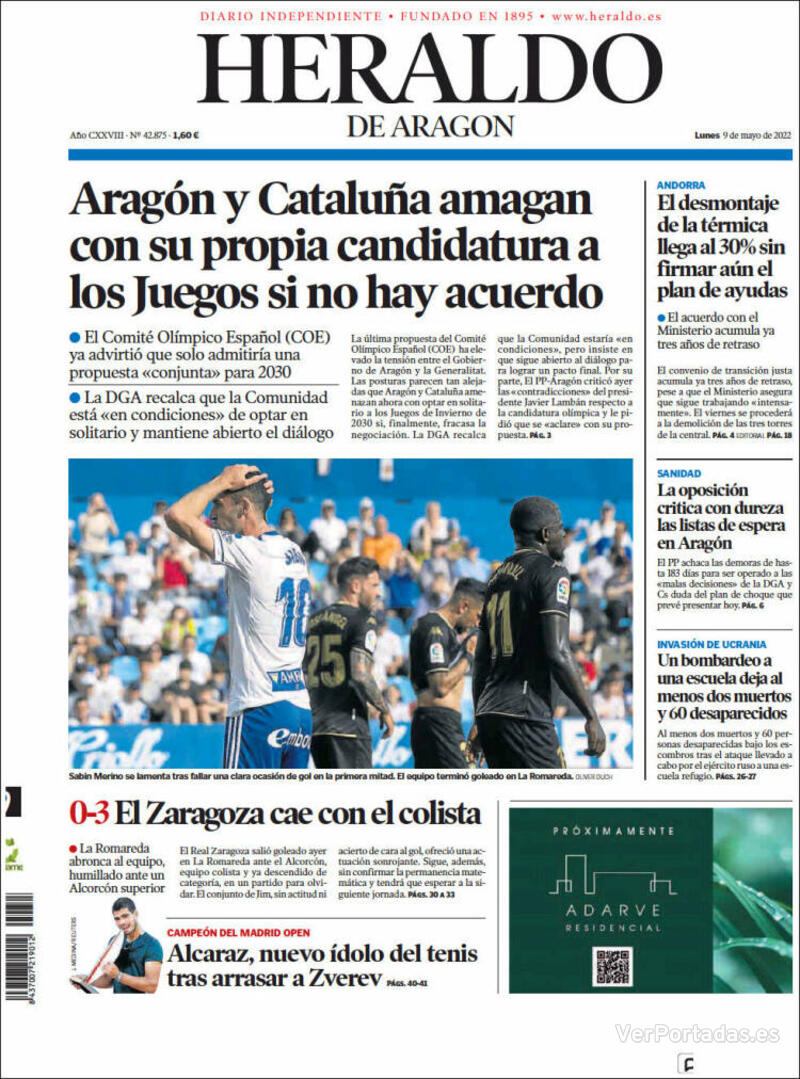 Portada Heraldo de Aragón 2022-05-10