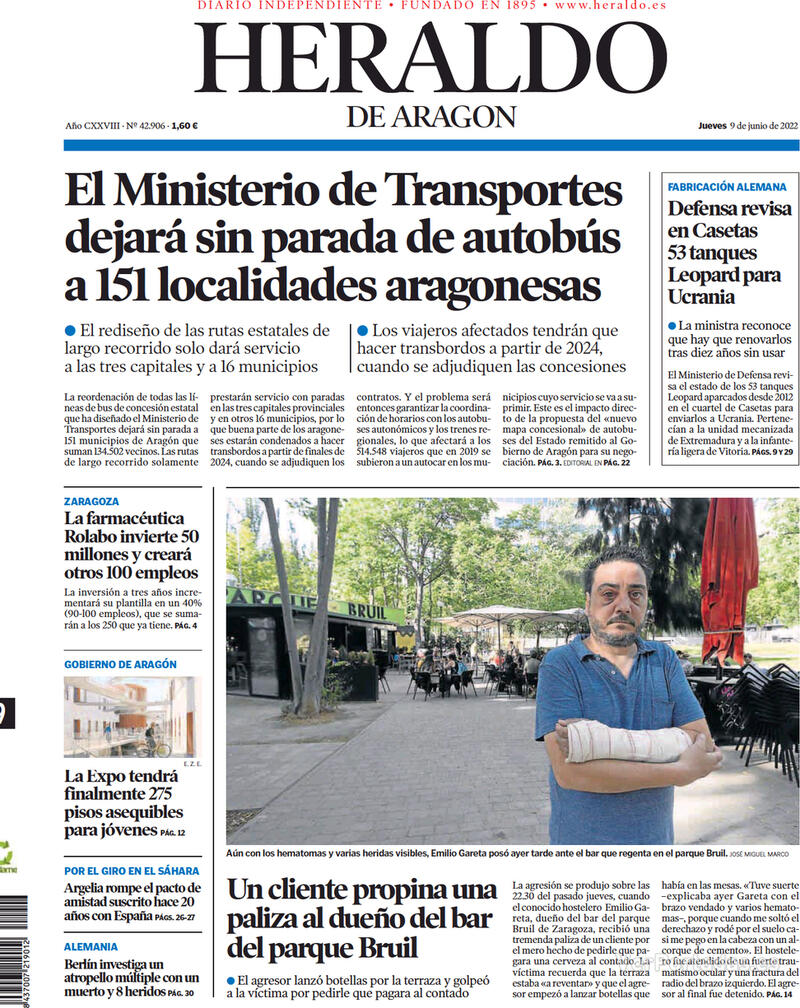 Portada Heraldo de Aragón 2022-06-10