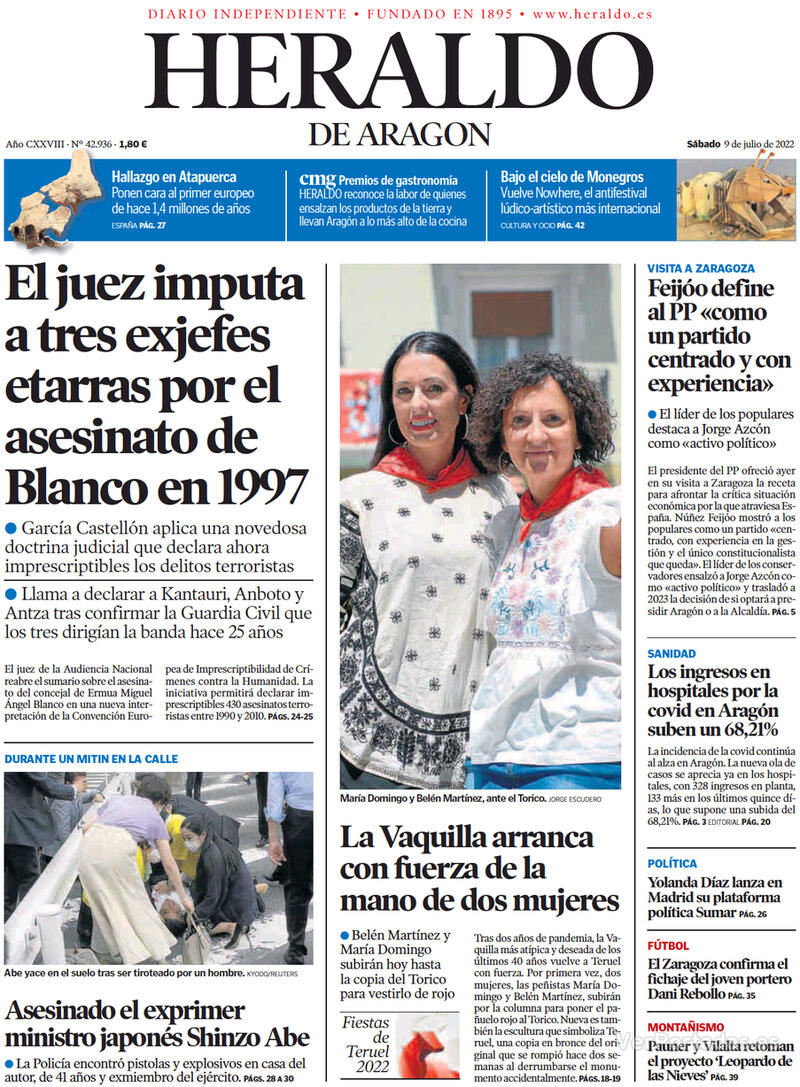 Portada Heraldo de Aragón 2022-07-10