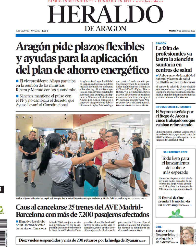 Portada Heraldo de Aragón 2022-08-10