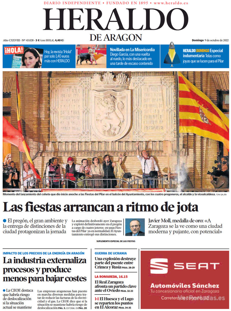 Portada Heraldo de Aragón 2022-10-10