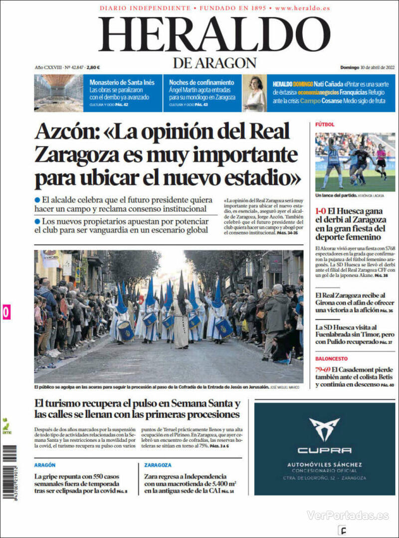 Portada Heraldo de Aragón 2022-04-11
