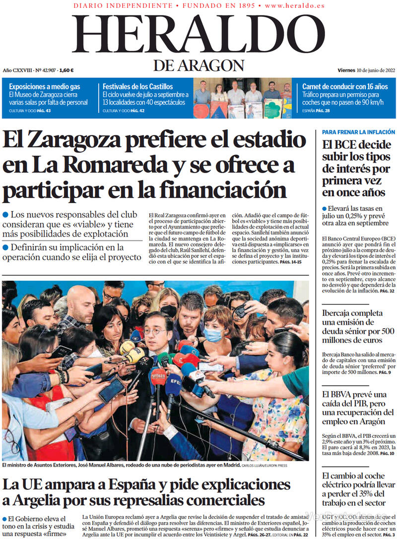Portada Heraldo de Aragón 2022-06-11