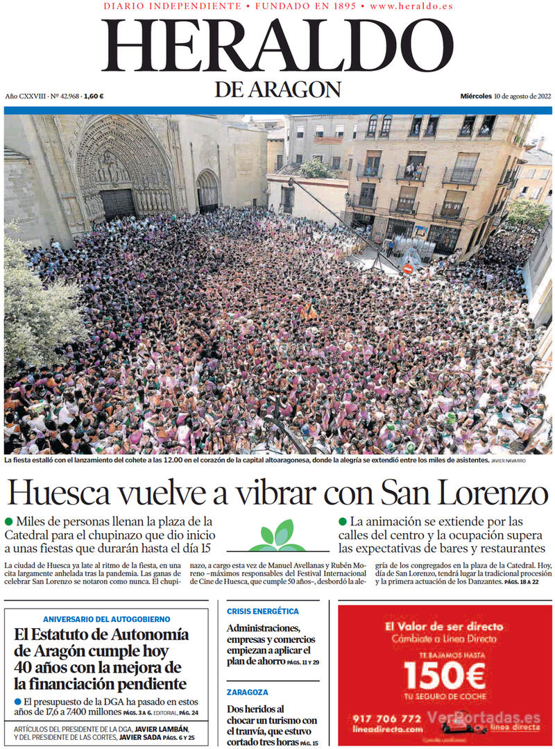 Portada Heraldo de Aragón 2022-08-11