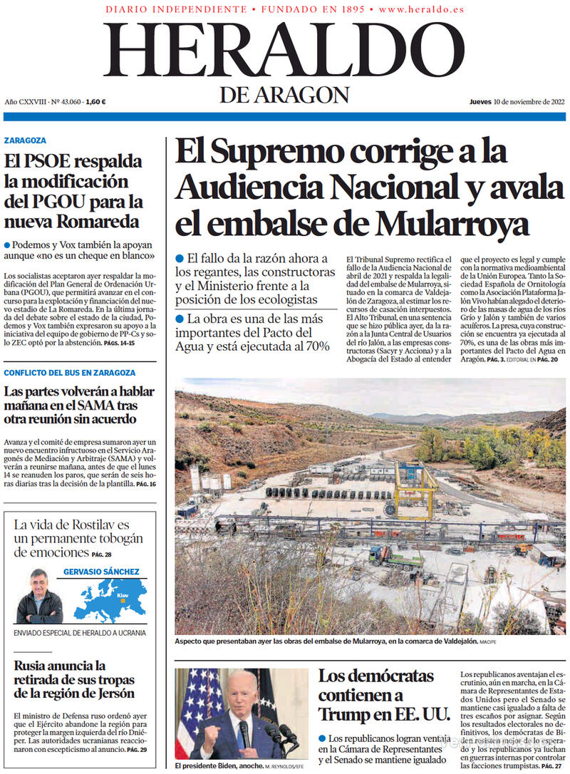 Portada Heraldo de Aragón 2022-11-11