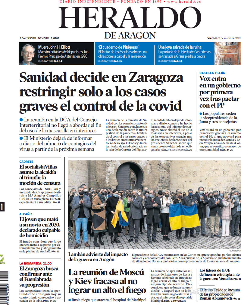 Portada Heraldo de Aragón 2022-03-12