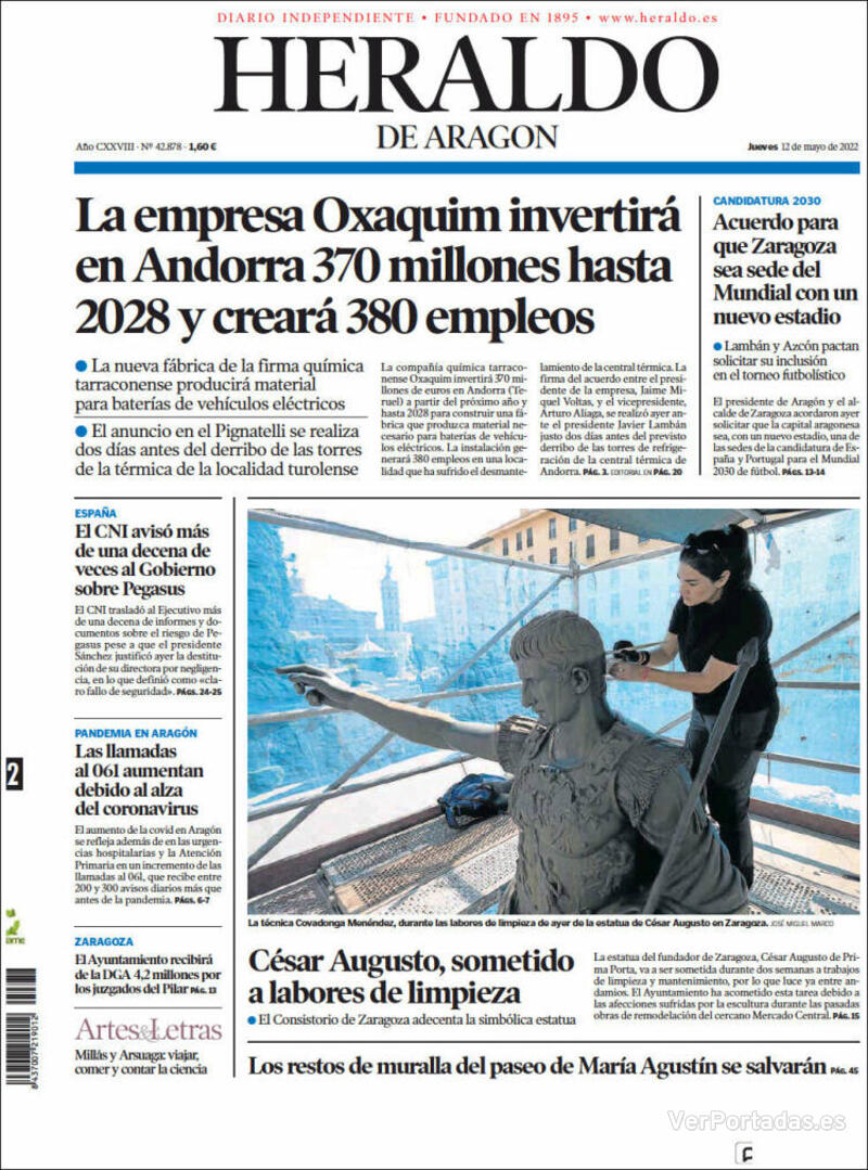 Portada Heraldo de Aragón 2022-05-13