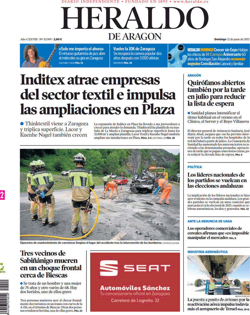 Portada Heraldo de Aragón 2022-06-13