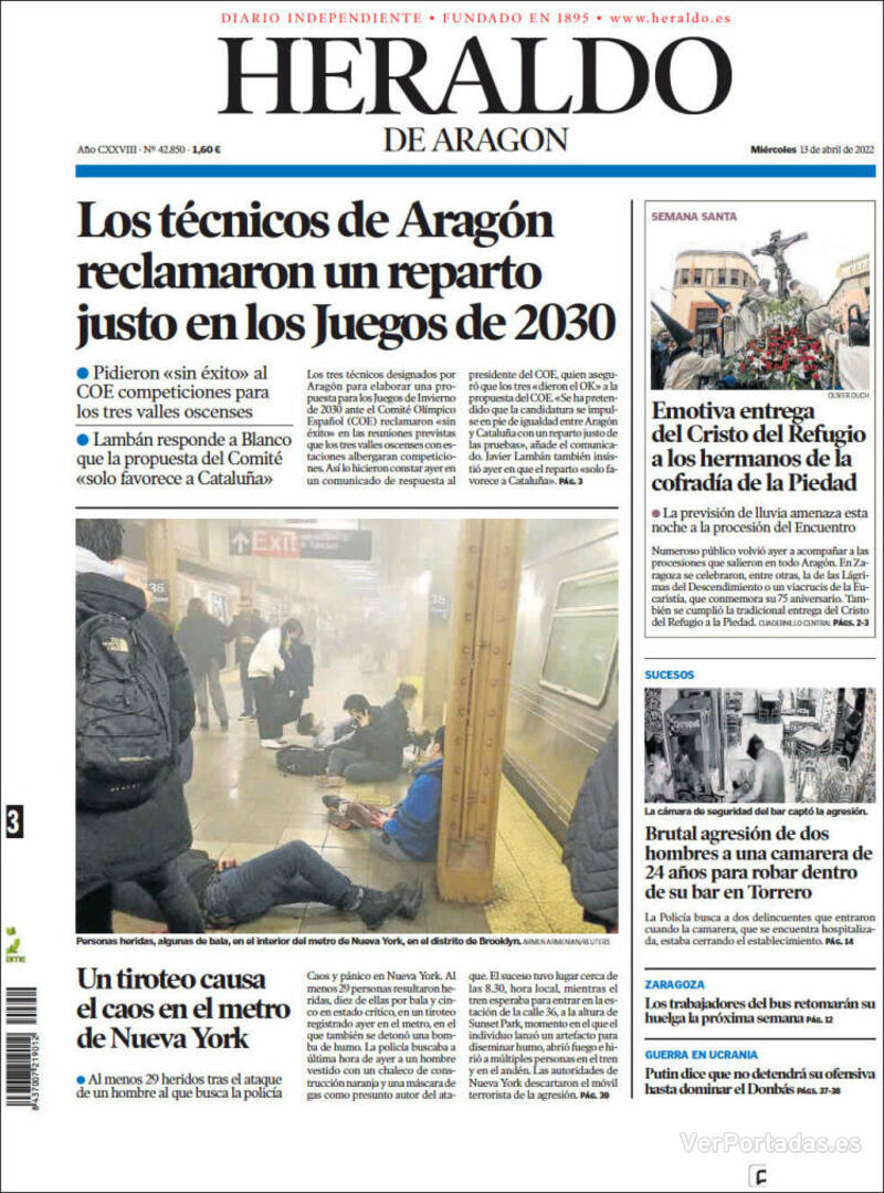 Portada Heraldo de Aragón 2022-04-14