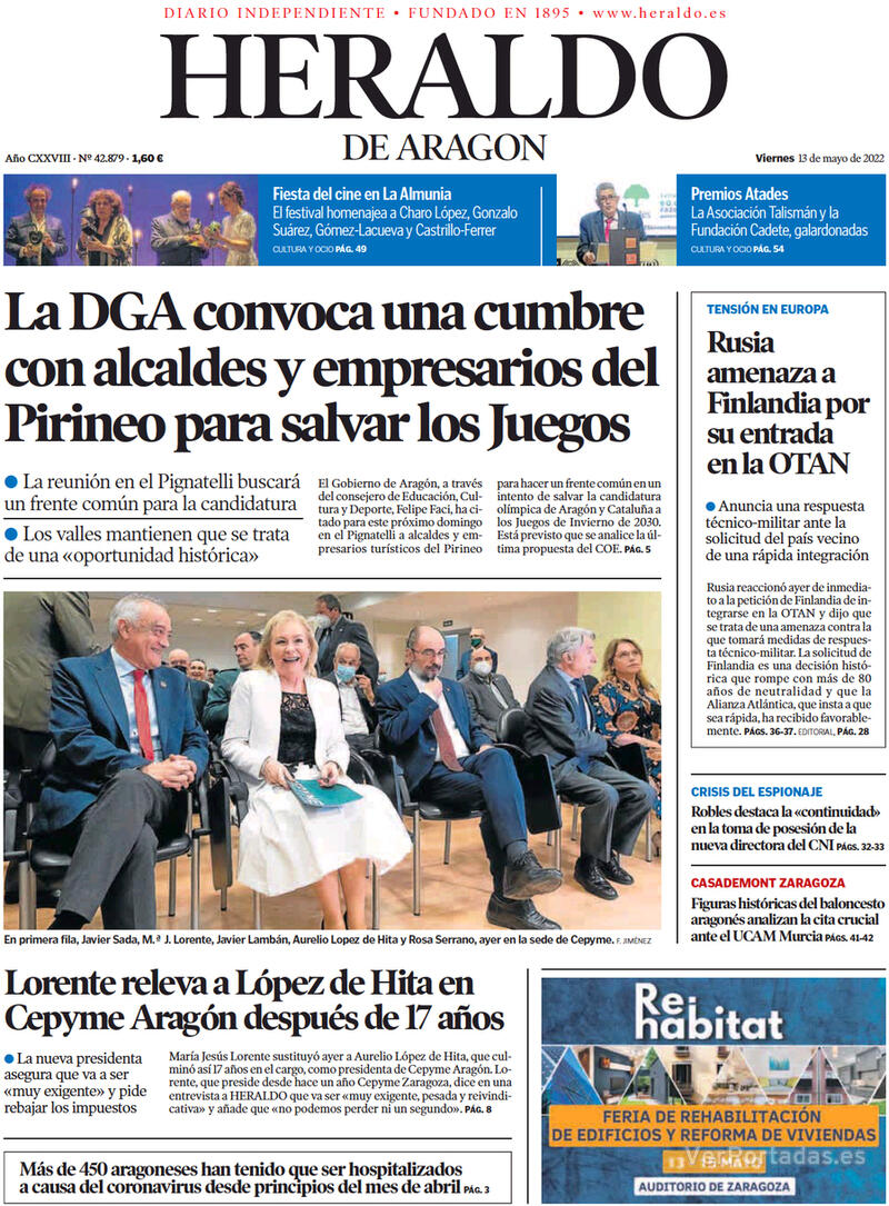 Portada Heraldo de Aragón 2022-05-14