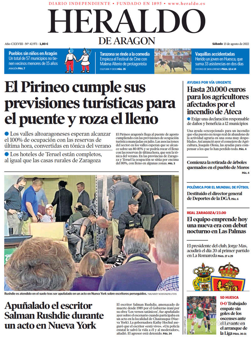 Portada Heraldo de Aragón 2022-08-14