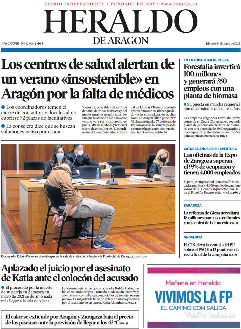 Portada Heraldo de Aragón 2022-06-15