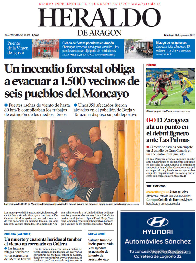 Portada Heraldo de Aragón 2022-08-15