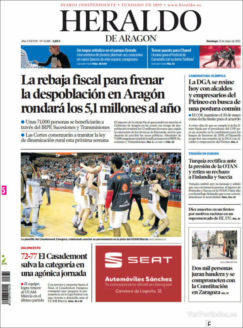 Portada Heraldo de Aragón 2022-05-16