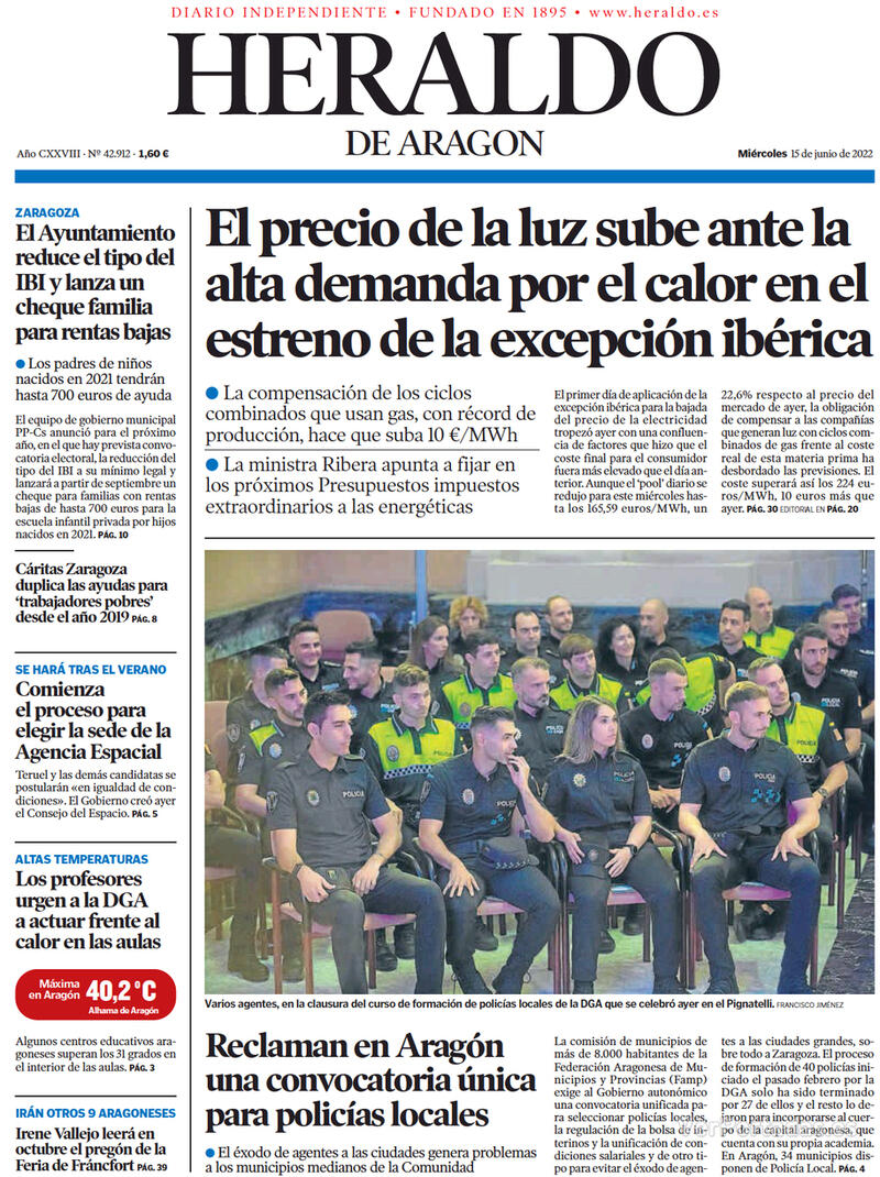 Portada Heraldo de Aragón 2022-06-16
