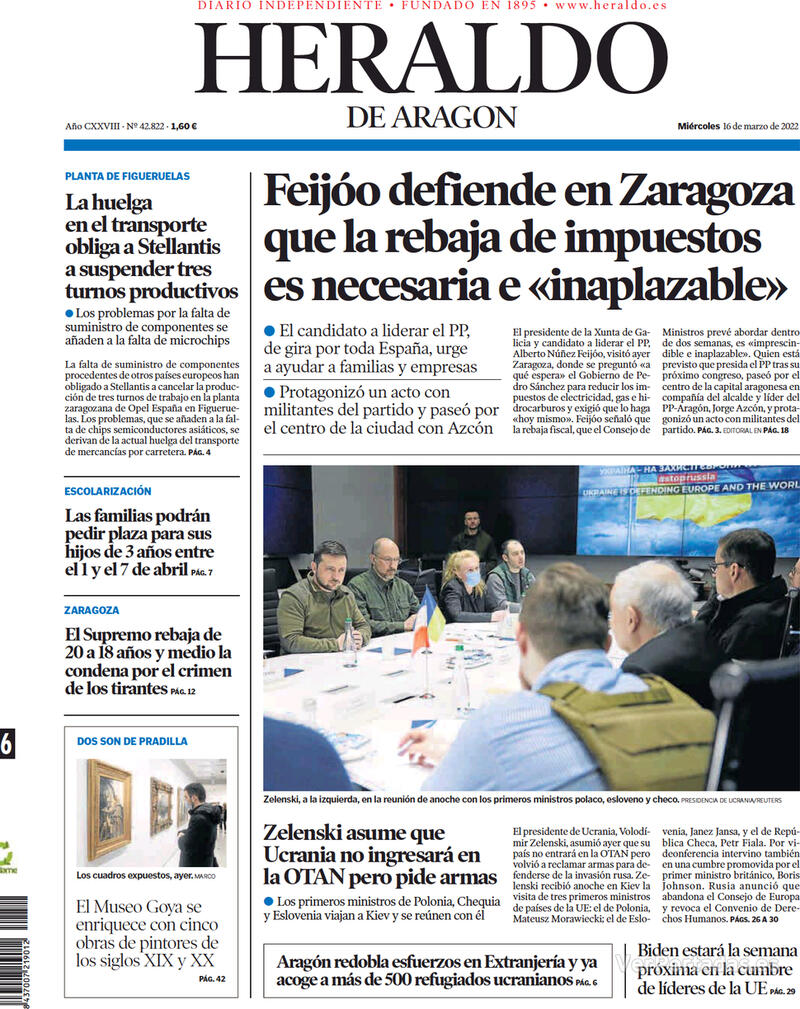 Portada Heraldo de Aragón 2022-03-17