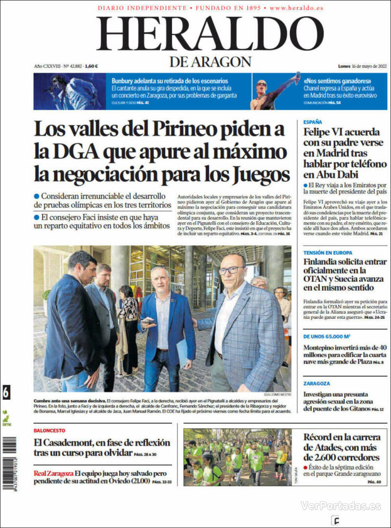 Portada Heraldo de Aragón 2022-05-17
