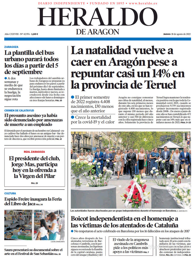 Portada Heraldo de Aragón 2022-08-19