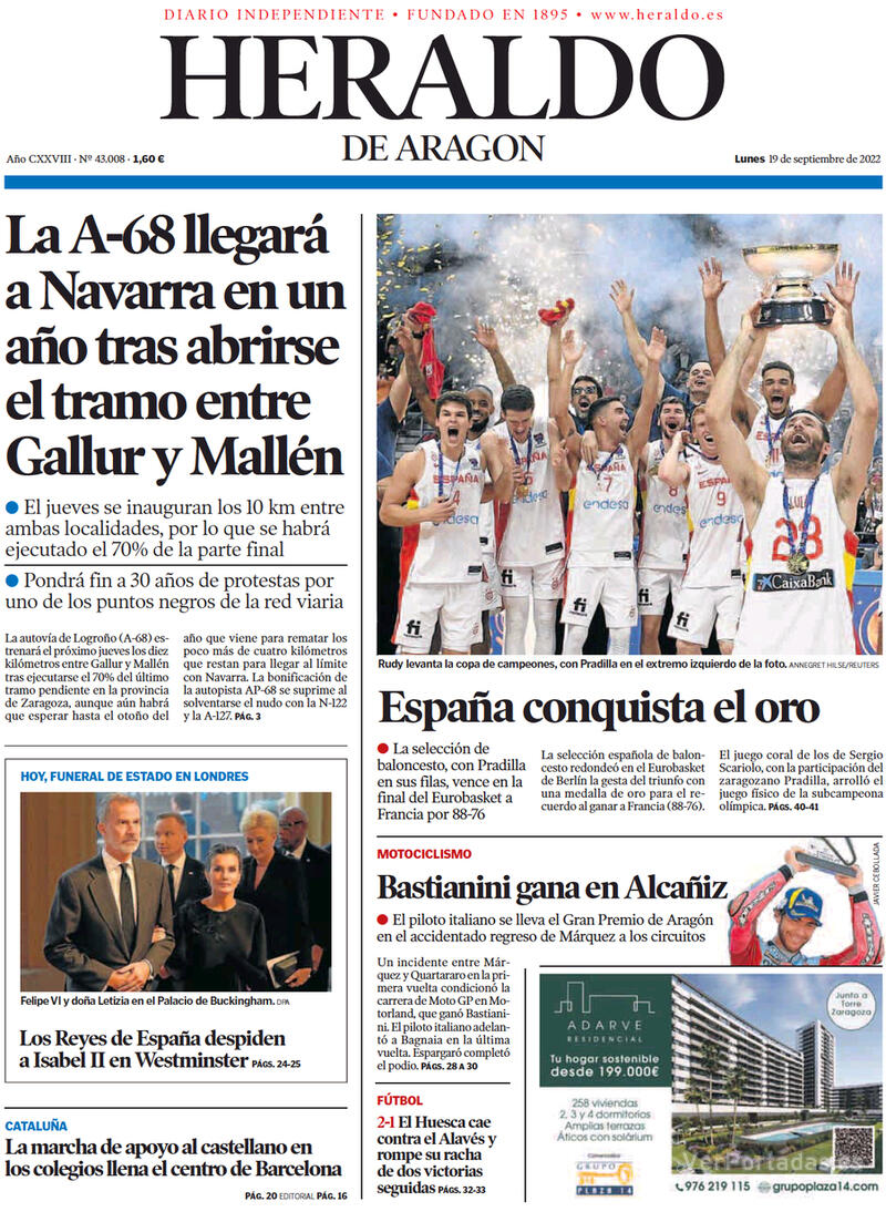Portada Heraldo de Aragón 2022-09-20