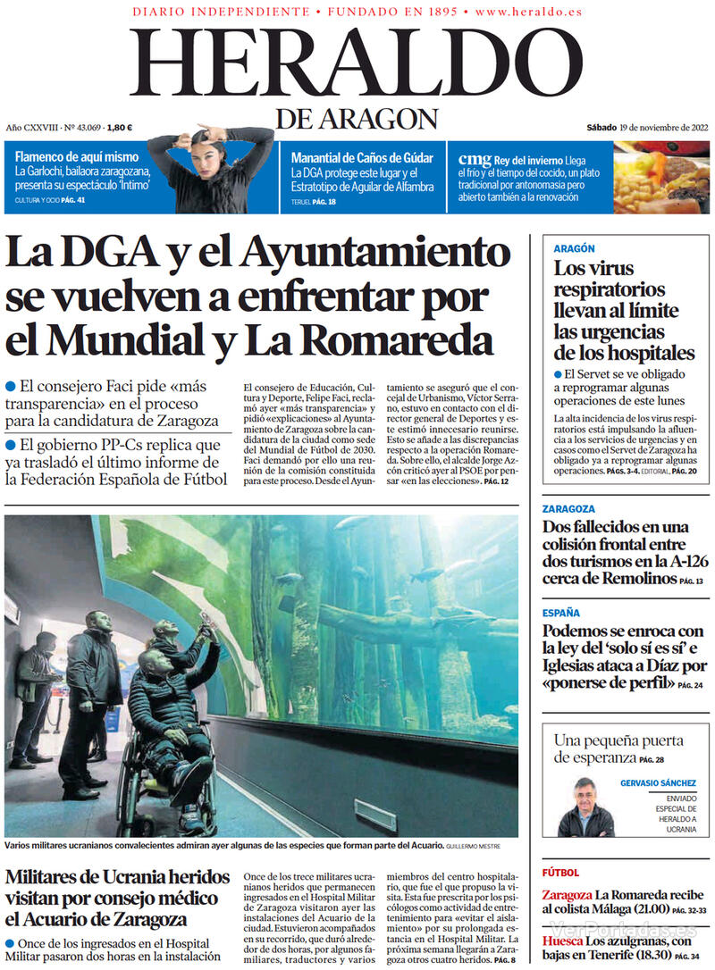 Portada Heraldo de Aragón 2022-11-20