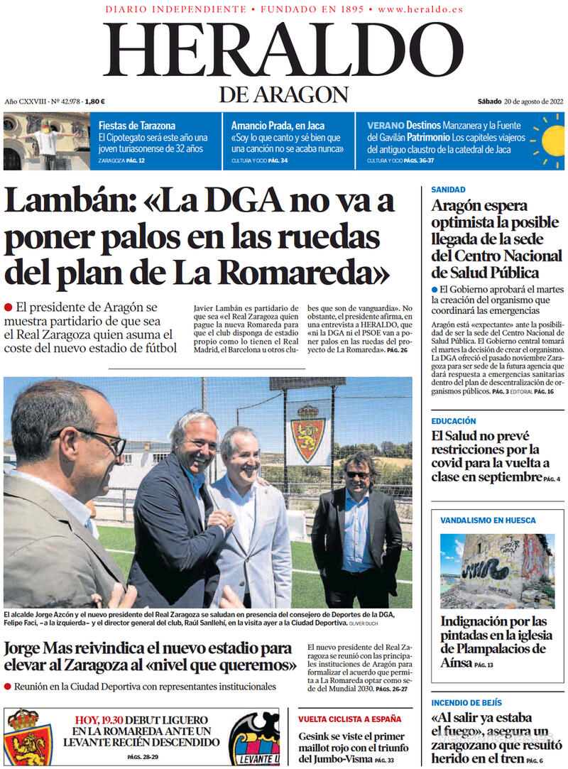 Portada Heraldo de Aragón 2022-08-21