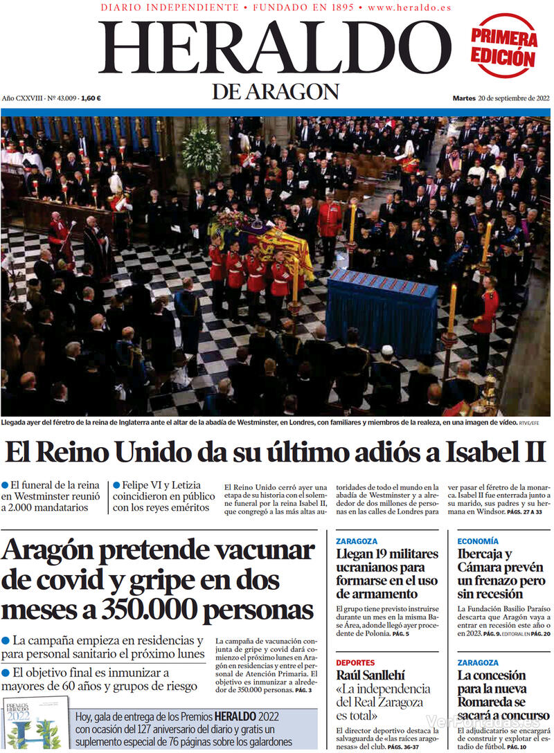 Portada Heraldo de Aragón 2022-09-21