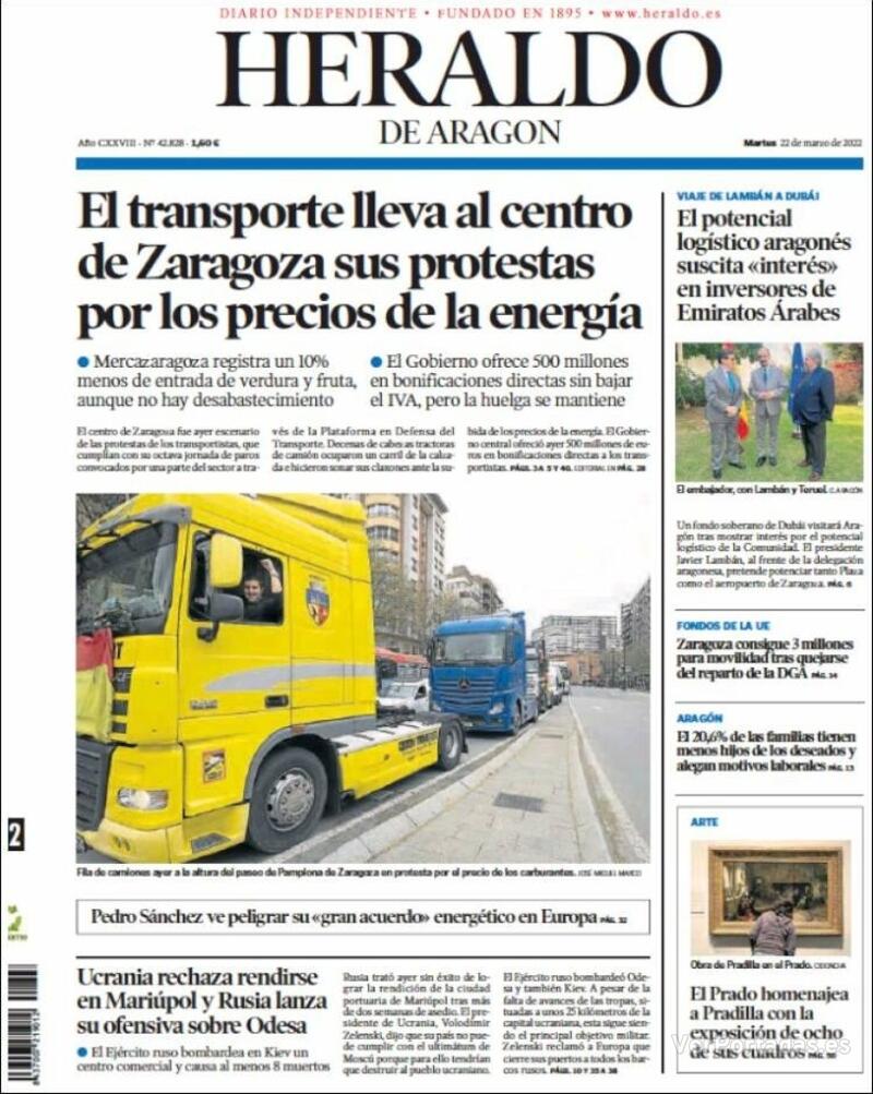 Portada Heraldo de Aragón 2022-03-23