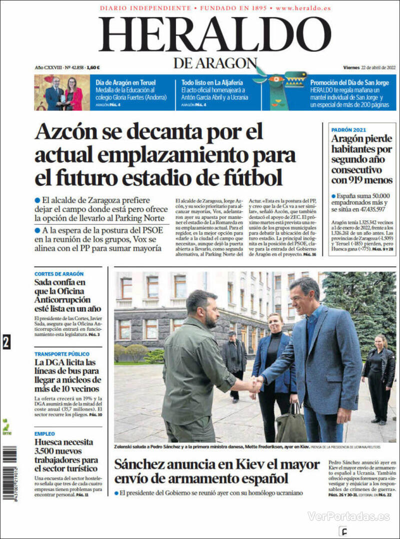 Portada Heraldo de Aragón 2022-04-23