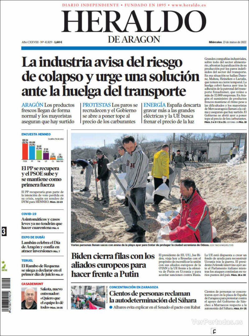 Portada Heraldo de Aragón 2022-03-24