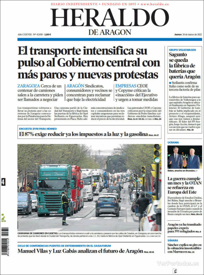 Portada Heraldo de Aragón 2022-03-25