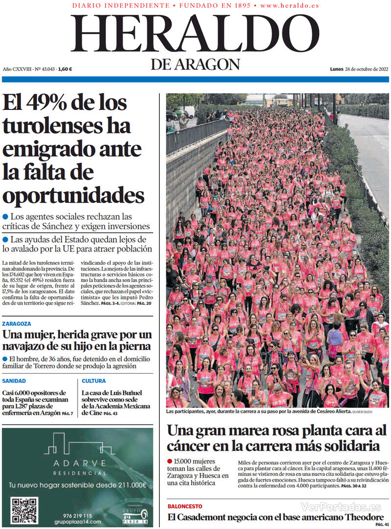 Portada Heraldo de Aragón 2022-10-25