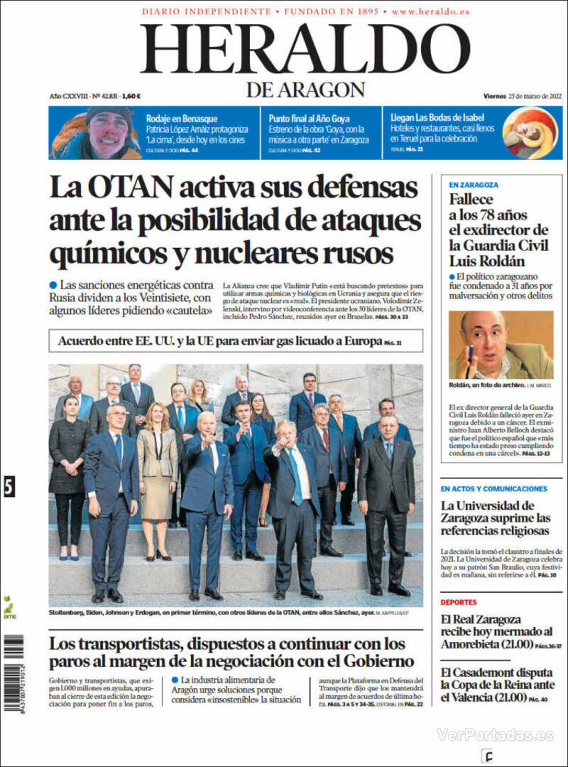 Portada Heraldo de Aragón 2022-03-26