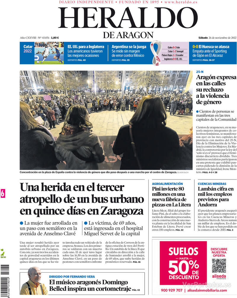 Portada Heraldo de Aragón 2022-11-27