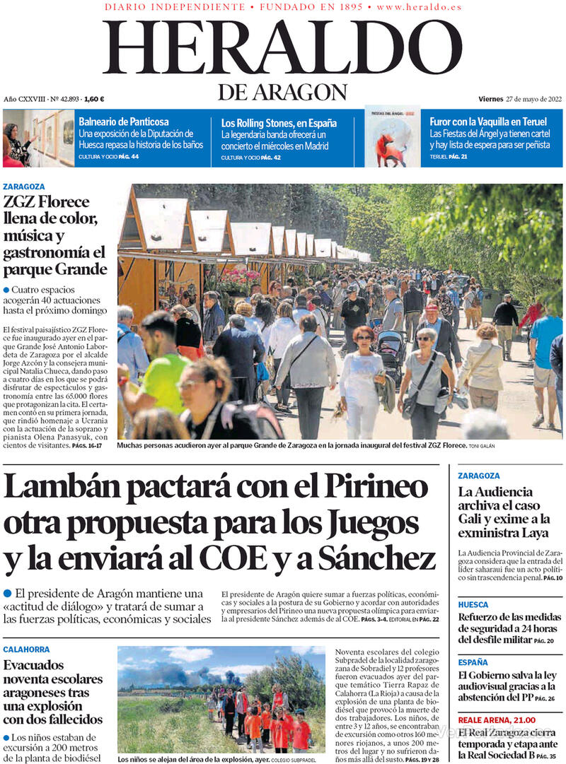 Portada Heraldo de Aragón 2022-05-28