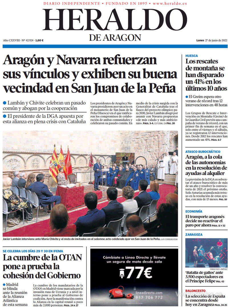 Portada Heraldo de Aragón 2022-06-28