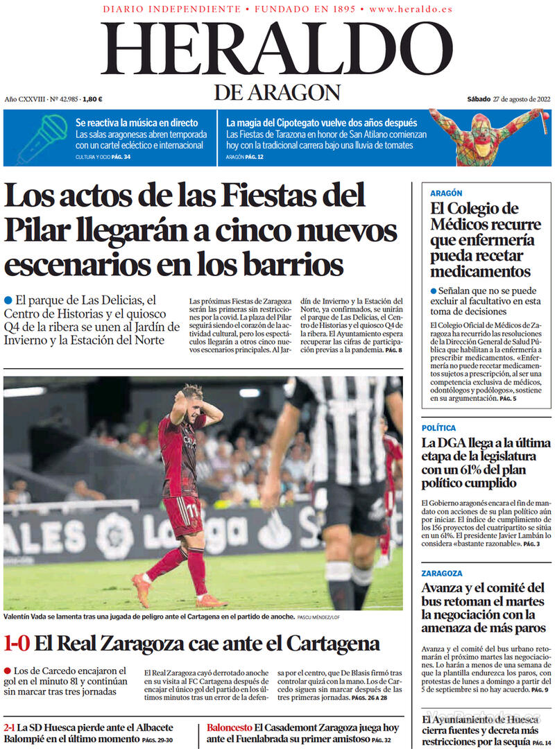 Portada Heraldo de Aragón 2022-08-28