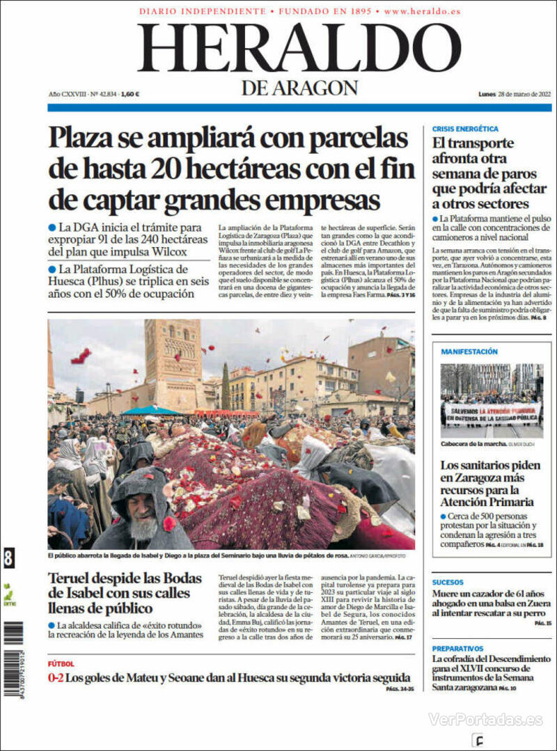 Portada Heraldo de Aragón 2022-03-29