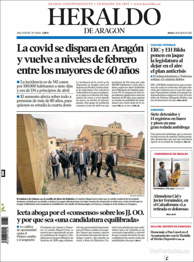 Portada Heraldo de Aragón 2022-04-29