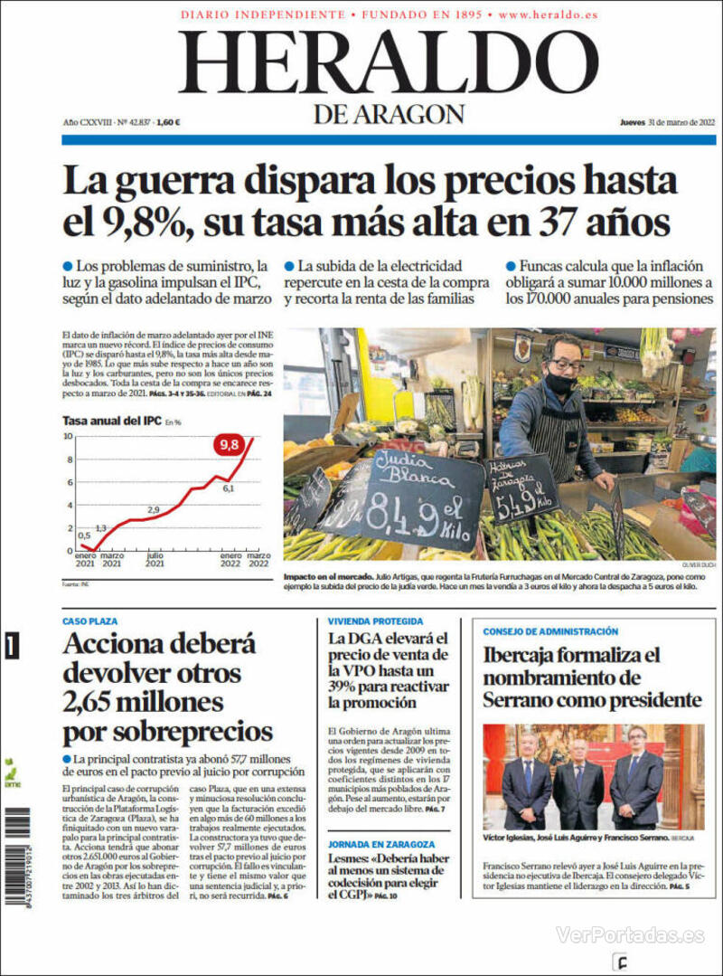 Portada Heraldo de Aragón 2022-04-01