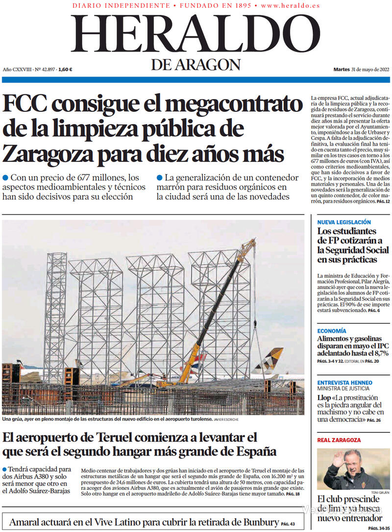 Portada Heraldo de Aragón 2022-06-01