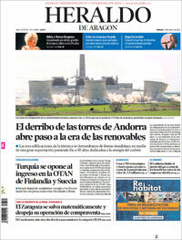 Portada Heraldo de Aragón 2022-05-14