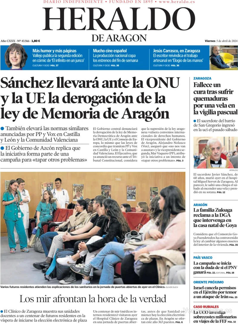 Portada Heraldo de Aragón 2024-04-06