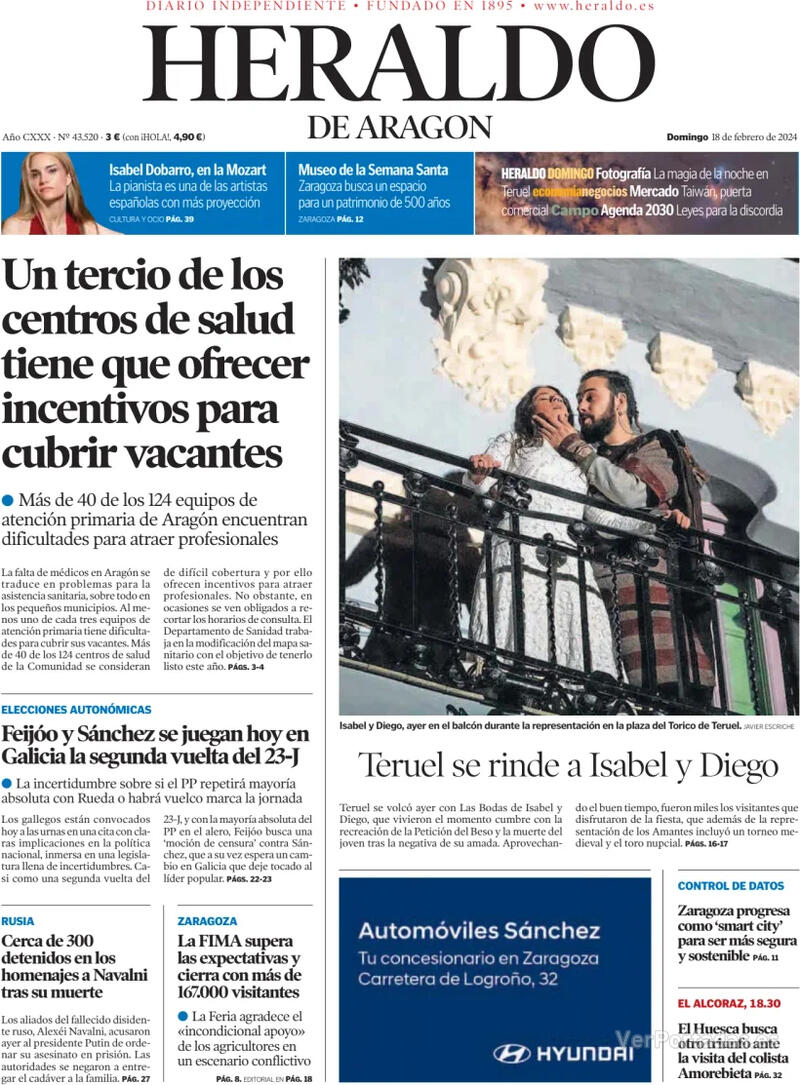 Portada Heraldo de Aragón 2024-02-19