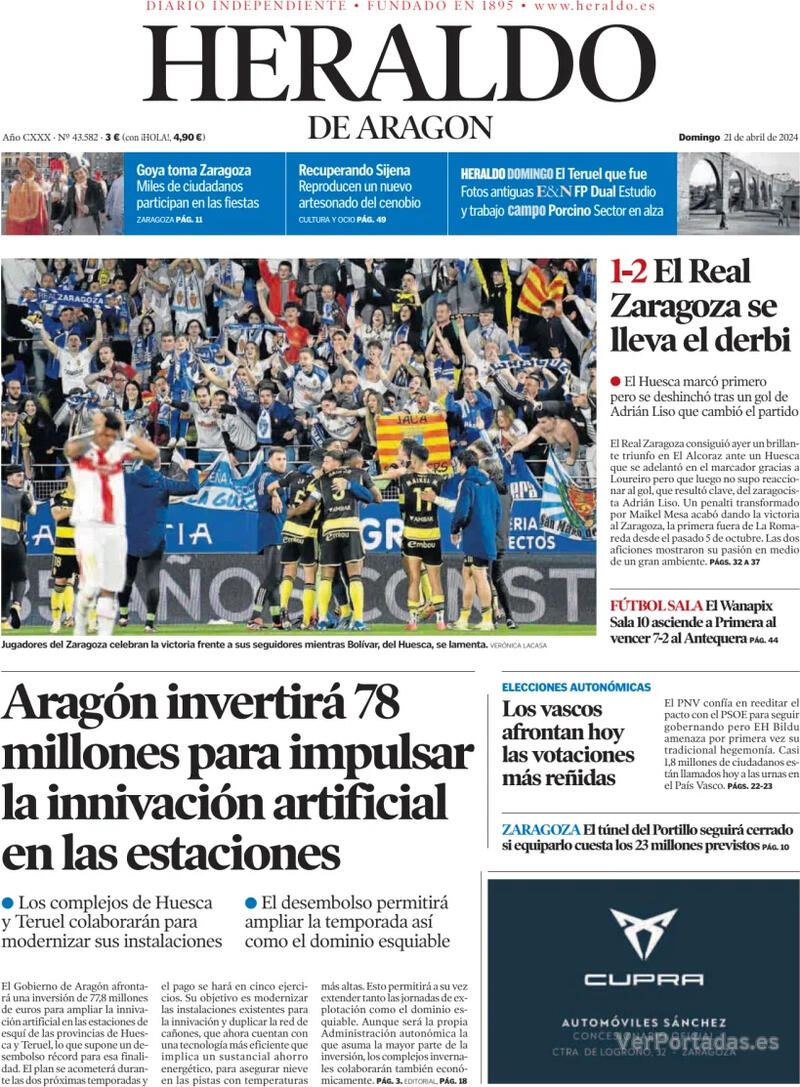 Portada Heraldo de Aragón 2024-04-22