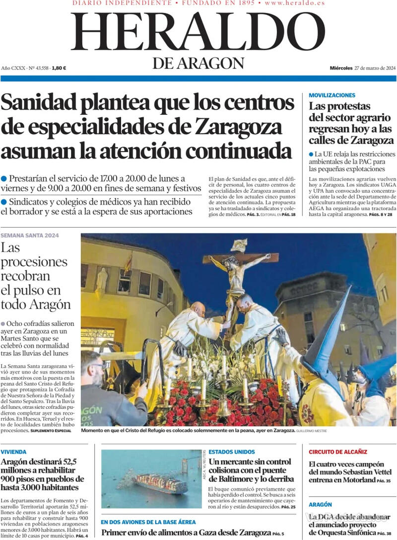 Portada Heraldo de Aragón 2024-03-28