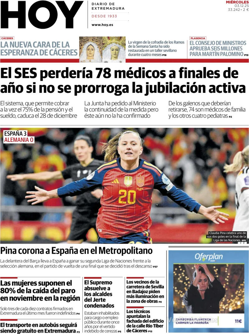 Portada El Norte de Castilla 2025-12-03