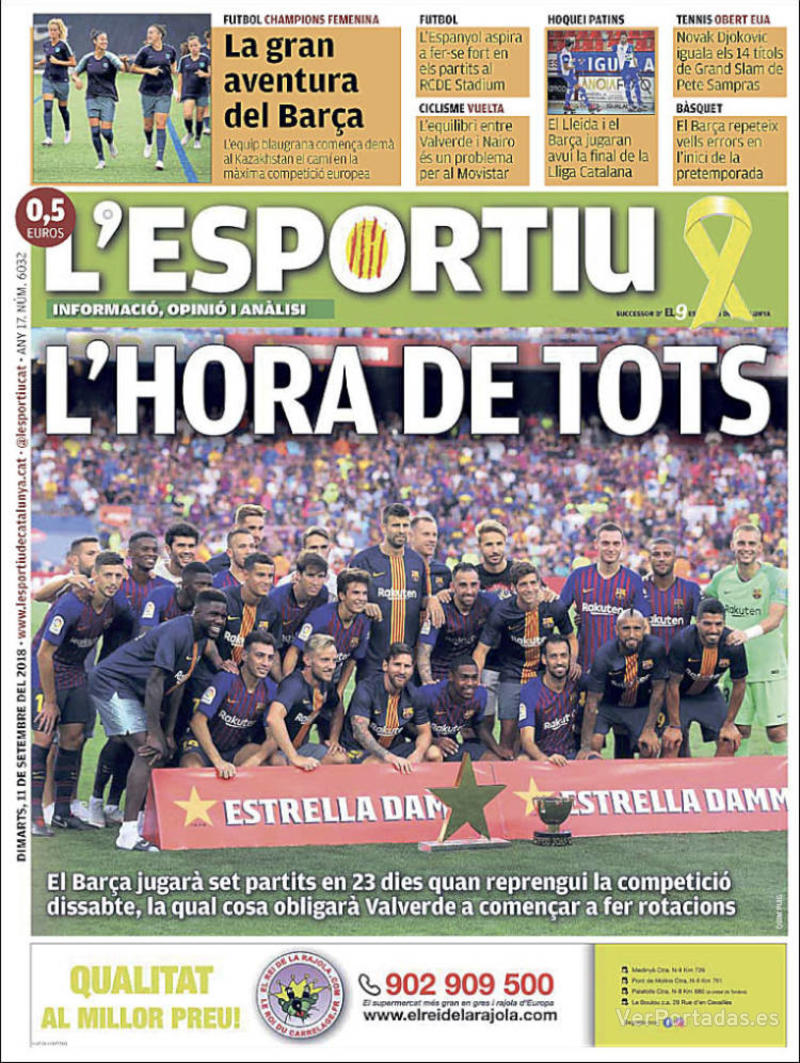 Portada L'Esportiu 2018-09-12