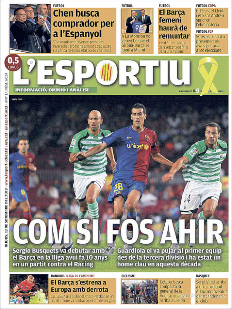 Portada L'Esportiu 2018-09-14