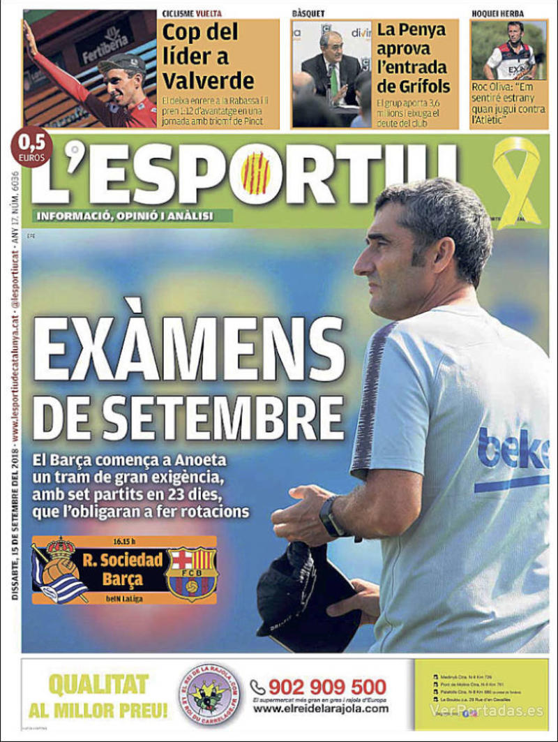 Portada L'Esportiu 2018-09-16